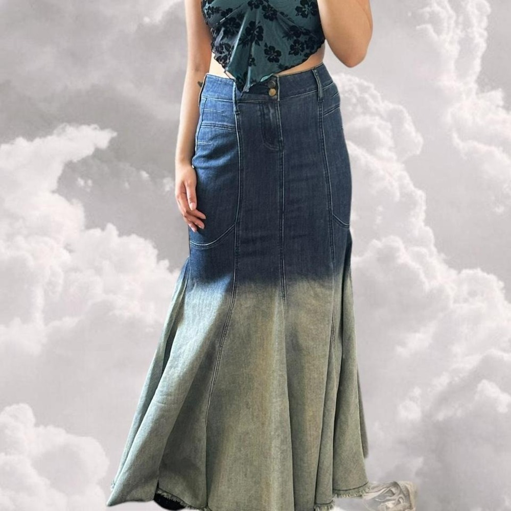 Dolls Kill Current Mood Mermaid Denim Maxi skirt size Medium